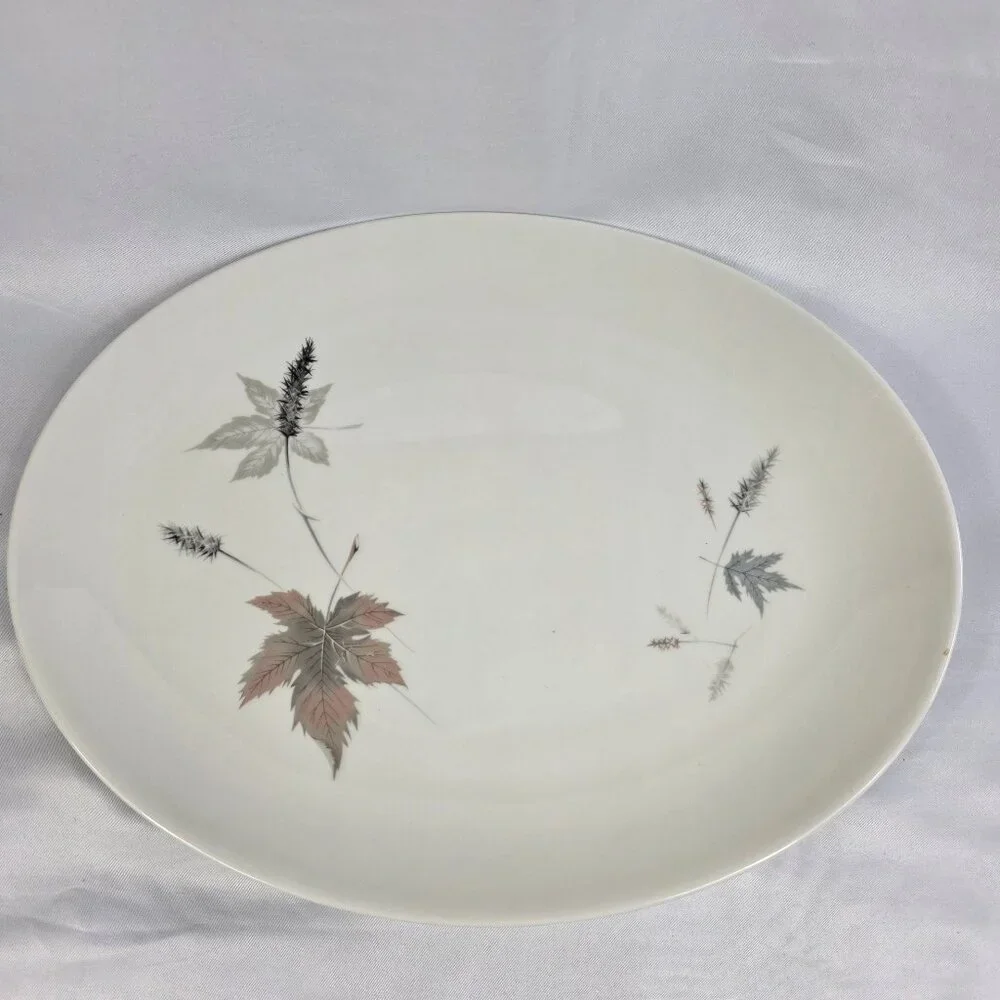 Royal Doulton Tumbling Leaves Oval Serving Platter Gray & Pink Leaves